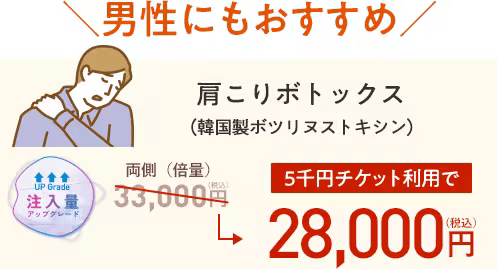 肩こりボトックス（韓国製ボツリヌストキシン）：5,000円割引チケット