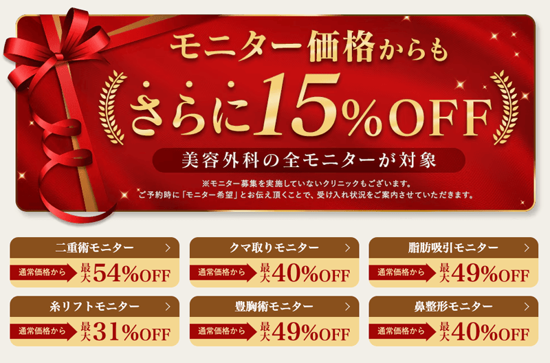 湘南美容クリニックのモニター価格からもさらに15％OFF