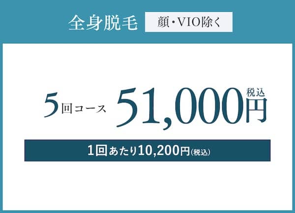 湘南美容クリニックの全身脱毛は5回コースで税込51,000円