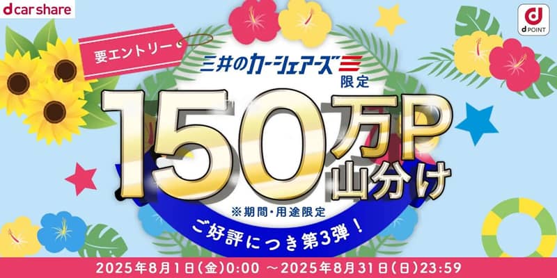 dカーシェアにて三井のカーシェアーズをご利用でdポイント150万P山分けキャンペーン