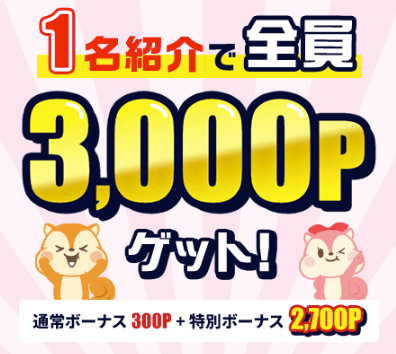 モッピー友達紹介の紹介者への特典 1名紹介で3,000ポイントゲット