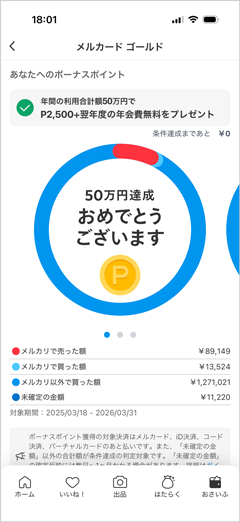 年間の利用金額50万円で2,500ポイントプレゼント+翌年度の年会費無料