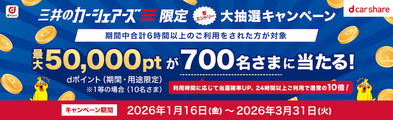 三井のカーシェアーズ限定 大抽選キャンペーン
